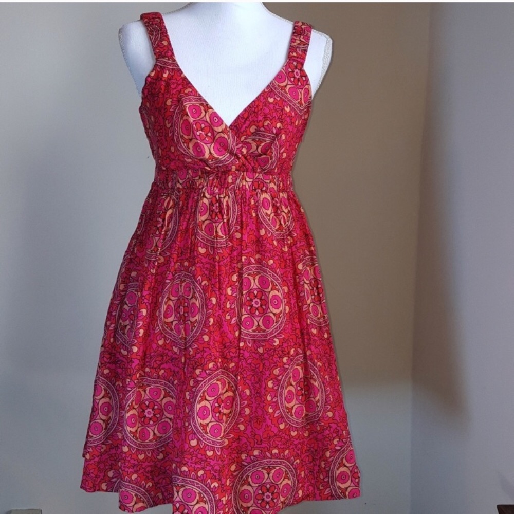 Calvin Klein Red and Gold Print Dress (EUC)